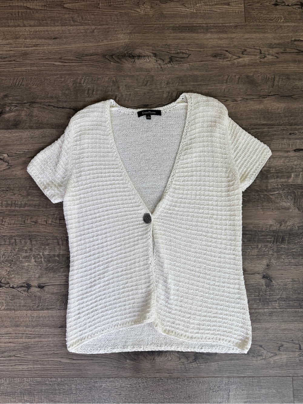 Evan Picone Cream Textured V-Neck Short Sleeve Cardigan